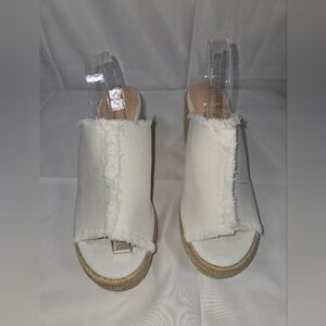 Women's Cream Frayed Espadrille Wedge Sandals